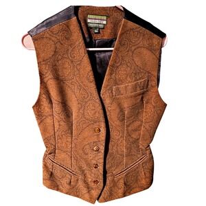 KEATON CHASE Paisley Print Vest Brown Black Leather